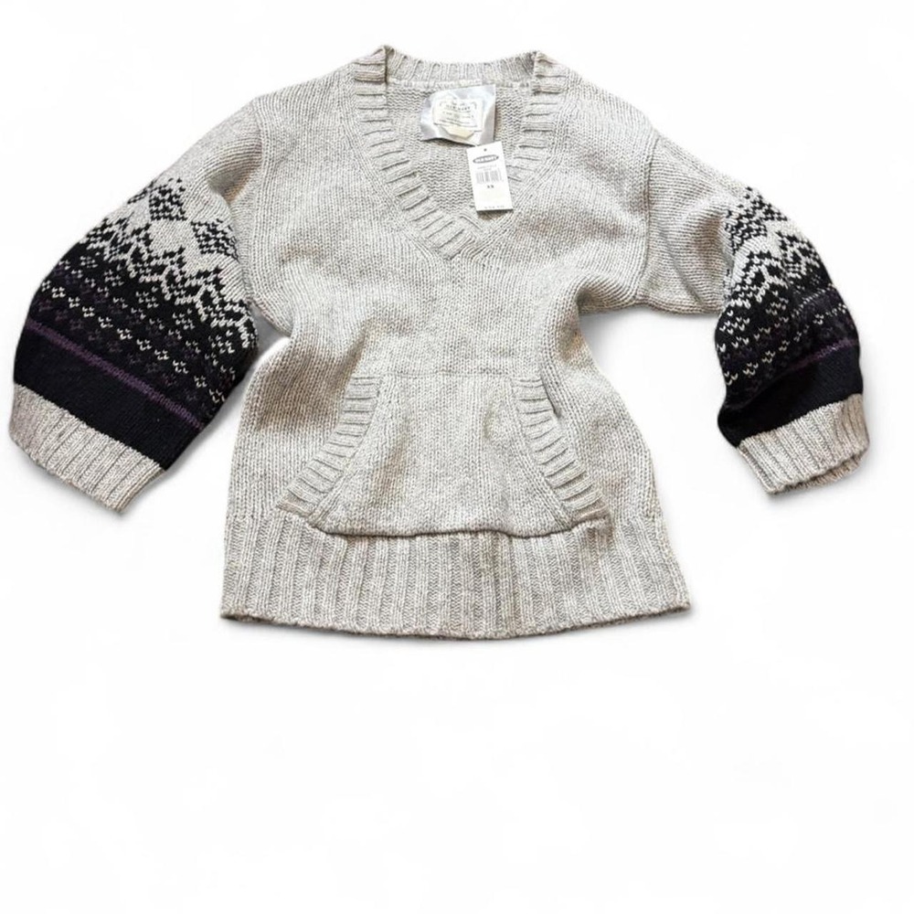 Old Navy Deadstock Gray Chunky Fair Isle Kimono Sleeve Sweater, Women's Size XS